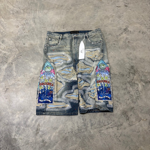 WHO DECIDES WAR LIGHT WASH CHROME STUDDED EMBROIDERED