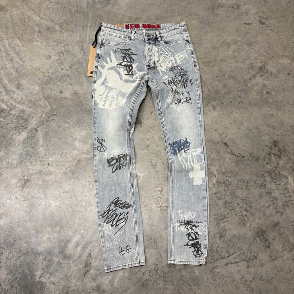 KSUBI “VAM WINKLE”ROGUE BLUE GRAFITTI JEANS