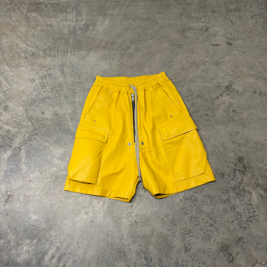 RICK OWENS CARGOBELLA “YELLOW LEATHER” SHORTS