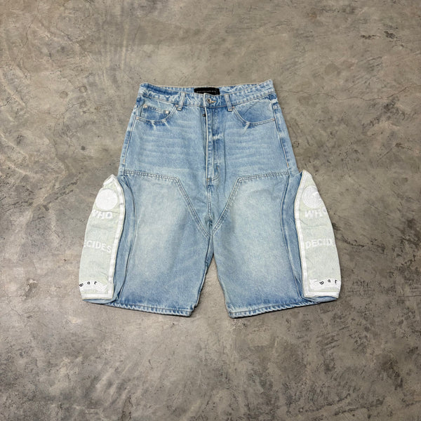 WHO DECIDES WAR “SIDE EMBROIDERY” SKY BLUE JEAN SHORTS