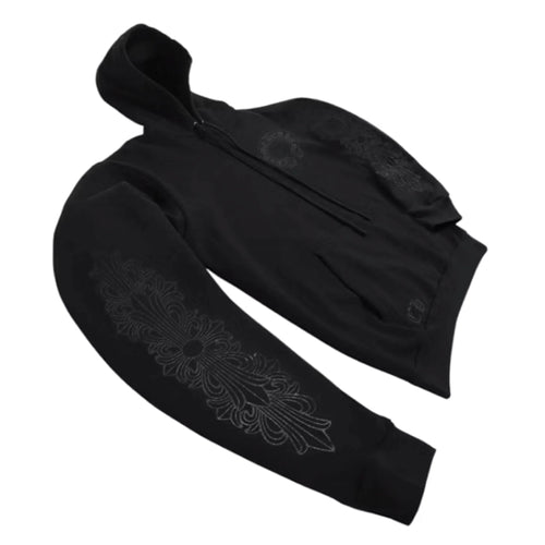 CHROME HEARTS BLACK ON BLACK FLORAL HOODIE