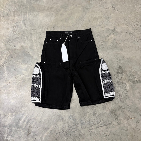 WHO DECIDES WAR “SIDE EMBROIDERY” COAL JEAN SHORTS