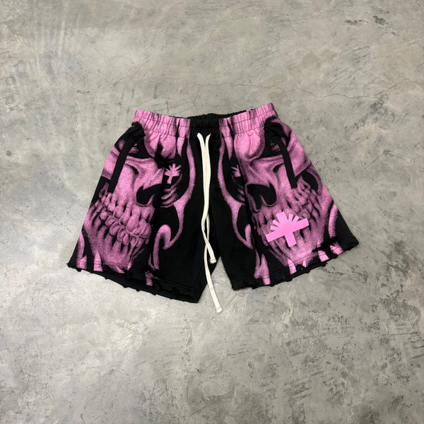 VERTABRAE “SKULL PINK DISTRESSED” SHORTS