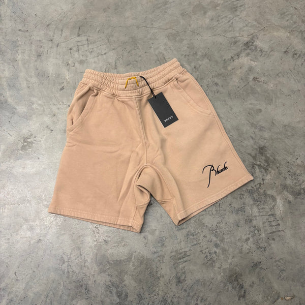 RHUDE “BEIGE CURSIVE” SHORTS